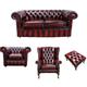 Chesterfield 2 Seater Sofa + Club Chair + Mallory Wing Chair + Footstool Leather Sofa Suite Offer Antique Oxblood