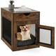 Dog Crate Furniture Decorative Dog Kennel End Table w/ Drawer Lockable Door