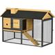 Pawhut - Rabbit Hutch and Run Guinea Pig Hutch Wooden Bunny Cage Asphalt Roof Yellow - Black