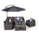 Modern Furniture Direct - Giardino Havana 6 Seater Grey Rattan Corner Sofa Set + Armchair + 2 Stool Coffee Table + Parasol + Outdoor Furniture Cover