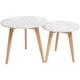 Harlow Round Nest Of Tables Oak-White Marble Top