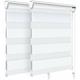 Set of 2 Zebra Roller Blind Double Fabric, Day and Night Translucent or Blackout Vision Curtains, White, 80 x 150 cm - Vounot
