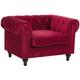 Modern Scroll Velvet Club Chair Tufted Back Dark Red Chesterfield - Red