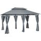 Outsunny - 3 x 4m Outdoor 2-Tier Steel Frame Gazebo with Curtains Outdoor Backyard Grey - Grey