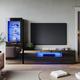 Elegant - 1800mm High Gloss led tv Unit Stand Cabinet Sideboard Display Cabinet with 5mm Tempered Glass Living Room Home Furniture Black Set 2