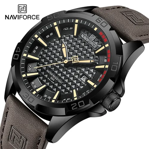 NAVIFORCE-Montre-bracelet à quartz en cuir pour homme, horloge de degré d'eau, calendrier militaire, sport décontracté, 8023