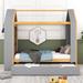 Twin Size House Platform Bed with Storage Shelves & Twin Trundle, Grey