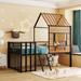 Designs Kids House Beds Low Loft Bed Frame with Roof, Window, Guardrail and Ladder, Metal Twin Size Loft Bed for Kids - Black