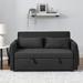 55" Modern Convertible Sofa Bed w/2 Detachable Arm Pockets and 2 Pillows, Velvet Loveseat Sofa with Adjustable Backrest