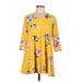 LARA FASHION Casual Dress - A-Line Crew Neck 3/4 sleeves: Yellow Floral Dresses - Women's Size Medium
