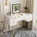 43.3" Modern Vanity Table Set with Flip-Top Mirror and LED Light, Lustrous Marble Top Dressing Table with Customizable Storage