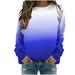 Oalirro Fashion Womens Tops Dressy Casual Hoodies Y2k Long Sleeve Crewneck Pullover Gradient Printed Tunic top Crew Neck Sweatshirts Women Blue-1