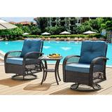 UDPATIO 3 Pieces Patio Furniture Set Outdoor Swivel Gliders Rocker Wicker Patio Bistro Set with Rattan Rocking Chair Glass Top Side Table and Thickened Cushions for Porch Deck Backyard (Navy)