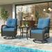 UDPATIO 3 Pieces Patio Furniture Set Outdoor Swivel Gliders Rocker Wicker Patio Bistro Set with Rattan Rocking Chair Glass Top Side Table and Thickened Cushions for Porch Deck Backyard (Navy)