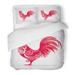 KXMDXA 3 Piece Bedding Set Cockerel Red Rooster On Light Cock Silhouette Chicken Bantam Symbol Livestock Twin Size Duvet Cover with 2 Pillowcase for Home Bedding Room Decoration