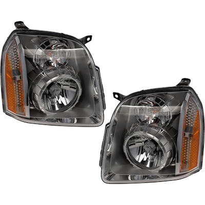 2009 GMC Yukon XL 1500 Driver and Passenger Side Headlights, with Bulbs, Halogen, Denali Model, CAPA Certified