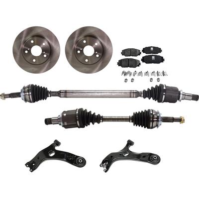 2016 Toyota Prius V 8-Piece Kit Front, Driver and Passenger Side Axle Assembly, VIN EU (7th & 8th Digit), Standard Duty Replacement, New, includes (2) Axle Assembly, (2) Brake Disc, (1) Brake Pad Set, and (2) Control Arm