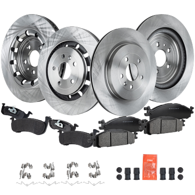 2018 Lincoln MKT SureStop Front and Rear Brake Disc and Pad Kit, Plain Surface, 5 Lugs, 352mm Front Disc, Caliper Parking Brake, Standard Duty Brakes, Pro-Line Series