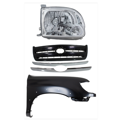 2006 Toyota Tundra 3-Piece Kit Passenger Side Headlight with Fender and Grille, with Bulb, Halogen, 4-Door, Extended Cab Pickup (Access Cab), For Models With Fender Flares