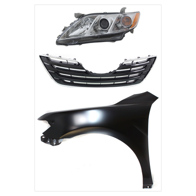 2007 Toyota Camry 3-Piece Kit, Driver Side Halogen Headlight, With bulb(s), USA Built Vehicle, OE Replacement, CAPA Certified, Includes (1) Fender, (1) Grille Assembly and (1) Headlight