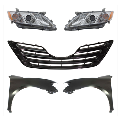 2007 Toyota Camry 5-Piece Kit Driver and Passenger Side Headlights with Fenders and Grille, with Bulbs, Halogen, USA Built Vehicle