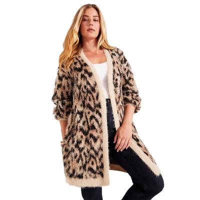 Plus Size Women's Leopard-Print Eyelash Cardigan b...