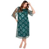Plus Size Women's Metallic Lace Sheath Dress by June+Vie in Emerald Green (Size 26/28)
