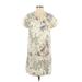 Zara Casual Dress - Shift V Neck Short sleeves: Ivory Floral Dresses - Women's Size Small