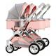 Double Stroller Foldable Twin Umbrella Baby Pram Stroller,Double Seat Tandem Stroller,Toddler Stroller for Twins Side by Side,Foldable Tandem Stroller High Landscape Pushchair (Color : Pink)