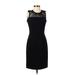Calvin Klein Cocktail Dress - Sheath High Neck Sleeveless: Black Print Dresses - Women's Size 2 Petite