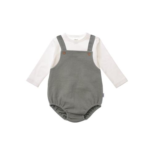 Strampler LILIPUT Gr. 86/92, EURO-Größen, weiß (olivgrün-weiß) Baby Overalls bestehend aus Latzshorts und Langarmshirt