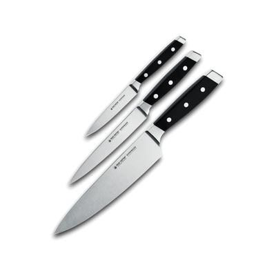 FELIX First Class Knife Set Satin X50CrMoV15 8in Blade Chef's/7in Blade Utility/3.5in Blade Pairing Black Plastic Handle 810333