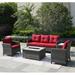 Direct Wicker Wicker 5 Person Rattan Sofa Seating Group w/ Cushions Synthetic Wicker/All - Weather Wicker/Wicker/Rattan in Red | Outdoor Furniture | Wayfair