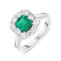 Platinum 0.88ct Emerald Diamond Cluster Ring