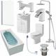 1500mm Single Ended Bathroom Suite Bath Shower Screen Toilet Vanity Basin Taps - White