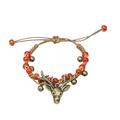 Hemoton Adjustable Vintage Bohemian Deer Antler Pendant Bracelet Handmade Ceramic Porcelain Beads Wristband for Women Girls (Red)