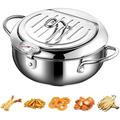 Deep Fryer Pot Tempura Frying Pan Stove Top Stainless Steel Flat Bottom w/Lid & Temperature Control Thermometer Japanese Style Cookware Mini Frier | Houseables