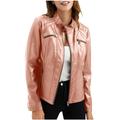 ShomPort Womens Leather Jacket Zip up Long Sleeve Slim Cropped Jacket Biker Cycling Leather Coat Outerwear