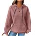 Oalirro Fashion Matching Hoodies Fall and Winter Sweatshirts Women Round Neck Button Long Sleeve Workout Tops Cropped Sweater Pink