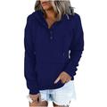 Oalirro Fashion Plus Size Hoodies For Women Fall and Winter Womens Oversized Sweatshirts Round Neck Button Long Sleeve Ladies Tops Elastic Womens Sweater Dark Blue