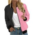 CZHJS Baseball Bomber 2023 Trendy Long Sleeve Outwear Spring Oversized Zip up Lightweight Jacket Women s Color Block Fashion Clothing Loose Stand up Collared Casual Fall Tops Pink M Shirts