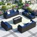 MF Studio 12 Pieces Outdoor Patio Furniture Set with 45-Inch Fire Pit Table Wicker Patio Conversation Set Navy Blue