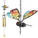 SeekFunning Butterfly Wind Chimes 27.5 H Iron Stained Glass Butterfly Wind Chimes Gifts for Mom Outdoor/Indoor Wind Chimes for Home Garden Window Yard Patio Lawn Decoration