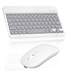 Rechargeable Bluetooth Keyboard and Mouse Combo Ultra Slim Full-Size Keyboard and Ergonomic Mouse for Smartphone and All Bluetooth Enabled Mac/Tablet/iPad/PC/Laptop - Stone Grey with White Mouse