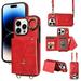 Compatible with iPhone 15 Pro Max Wallet Cover with Crossbody Shoulder Strap and Stand PU Leather Credit Card Holder Cell Accessories Phone Cover for iPhone 15 Pro Max - Red