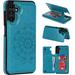 Case for Samsung Galaxy A13 5G/A04s Luxury PU Leather Flip Case [Two Magnetic Clasp] [Card Slots] Stand Function Embossed Mandala Pattern Flower Durable Soft TPU Back Wallet Cover - Blue