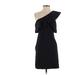 Slate & Willow Cocktail Dress - Sheath One Shoulder Short sleeves: Black Print Dresses - Women's Size 2