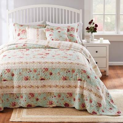 Antique Rose Bedspread Set Powder Blue, Queen, Powder Blue