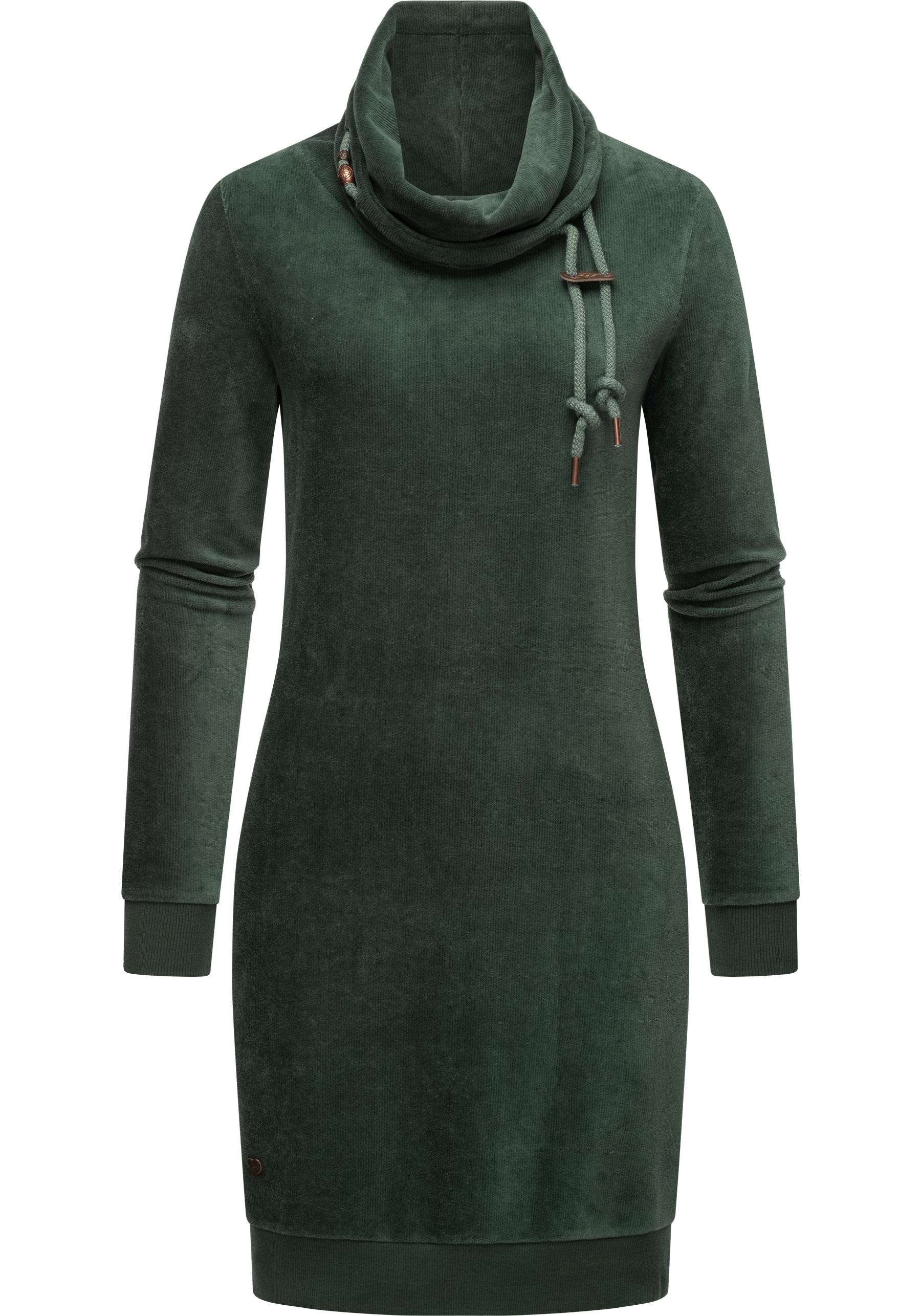 Sweatkleid RAGWEAR "Chloe Velvet", Damen, Gr. S (36), Normalgrößen, grün (apfelgrün), Samt, 62% Baumwolle, 35% Polyester, 3% Elastan, tailliert ca. Mitte Oberschenkel, hoch geschlossener Ausschnitt, Ärmel ohne Ärmelschlitz Rippstrickbündchen,... Image