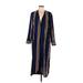 ASTR The Label Casual Dress - Midi V-Neck 3/4 sleeves: Blue Stripes Dresses - Women's Size Small